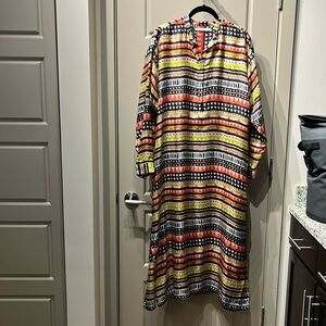 NE QUITTEZ PAZ Printed Long Sleeve Dress, Loose Fitting, 100% Silk, Size Small